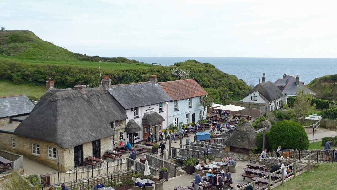 Smugglers Inn pub and beer garden in Osmington Mills