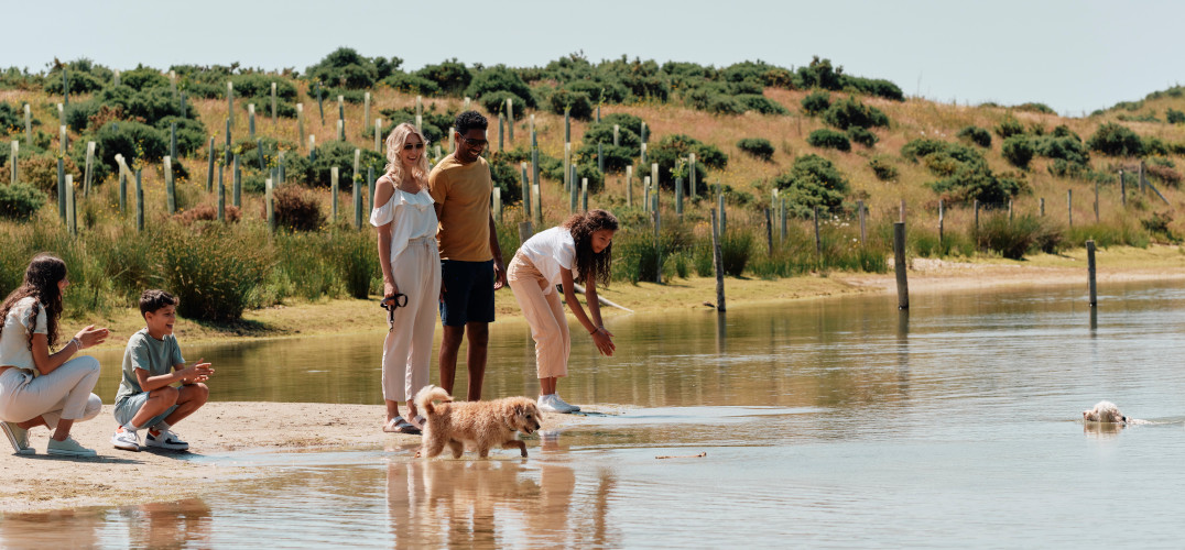 Family by the lake