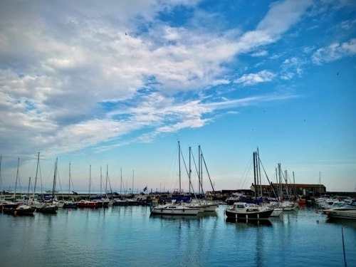 Boats in the harbour at Lyme Regis