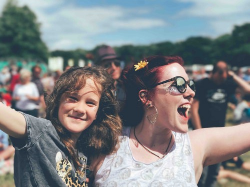 A mother and daughter at a festival